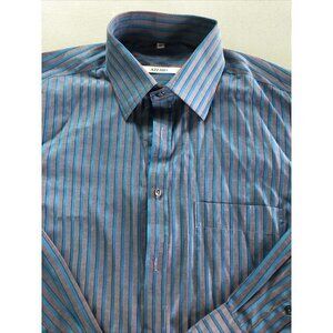 Azzaro Button Up Shirt Adult Large Blue/Gray Stripe Casual Long Sleeve Mens XL